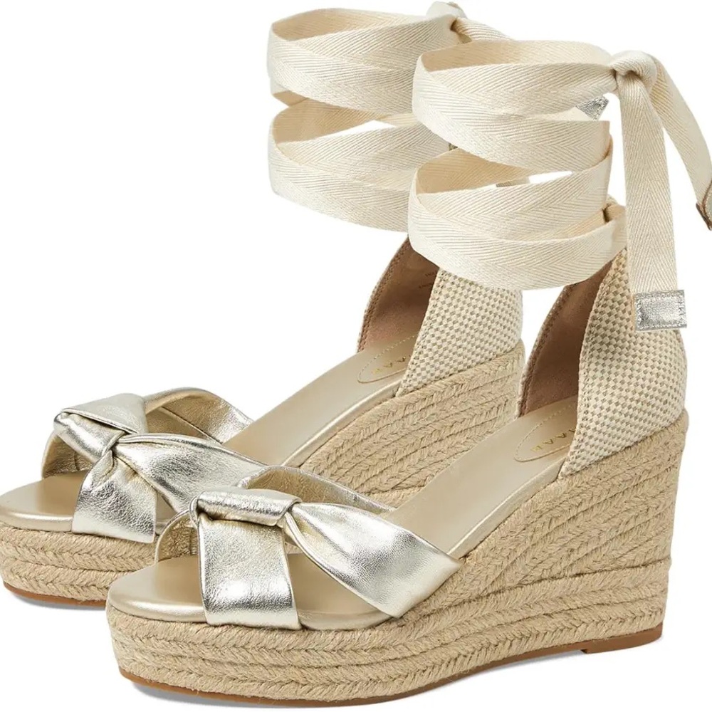 Cole Haan Women's 8 Cloudfeel Hampton Wedge Sandals Soft Gold-natural Canvas - Picture 8 of 9